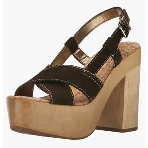 Sam Edelman Mae Moss Green Suede Wooden Platform Sandals Women’s Size 8.5 EUC